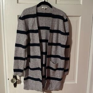 Madewell Women's XS Kent Cardigan Sweater Merino Alpaca Blend Gray Blue stripe